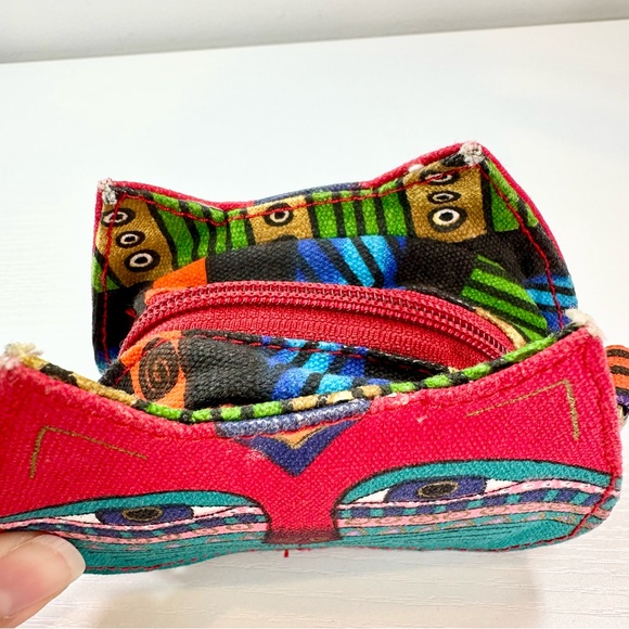 Laurel Burch Canvas Colorful Cat Face Change Purse - Picture 7 of 13
